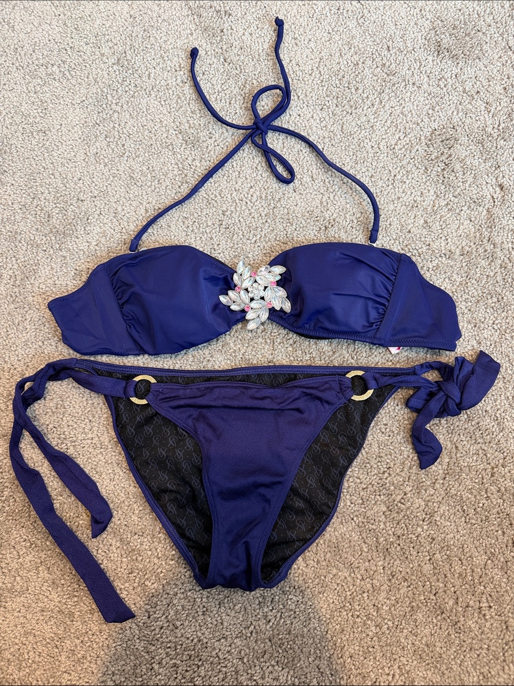 Victoria's Secret Deep Indigo Bandeau Bikini Set with Jewel Accent